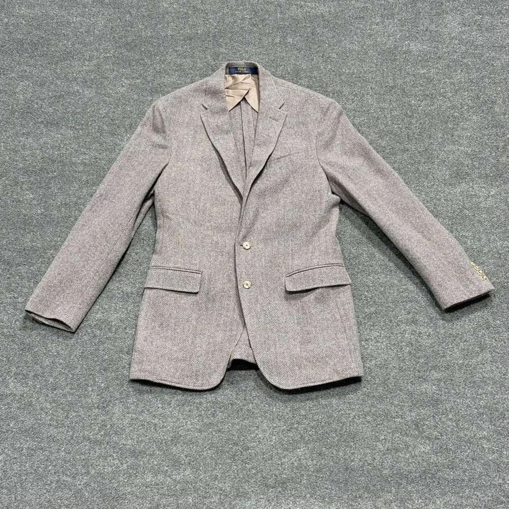 Polo Ralph Lauren Blazer Mens 42L Herringbone Wool Made Italy Sport Coat Suede
